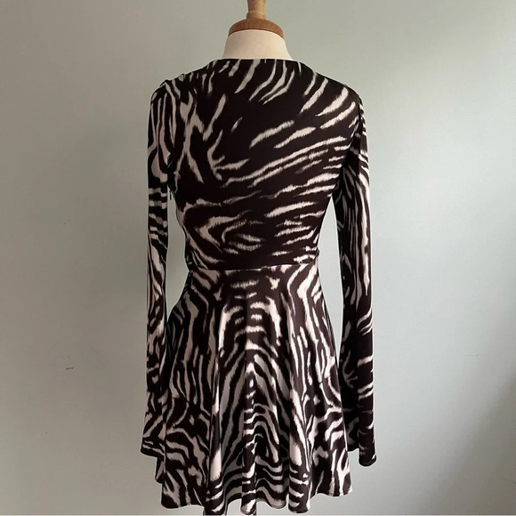 Zara NWT Zebra Animal Print Long Sleeve V-Neckline Stretch Dress Size Medium - Picture 5 of 15
